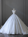 Ball Gown Strapless Satin White Long Wedding Dress Bridal Dresses SD2493