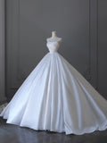 Ball Gown Strapless Satin White Long Wedding Dress Bridal Dresses SD2493