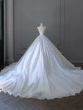 Ball Gown Strapless Satin White Long Wedding Dress Bridal Dresses SD2493