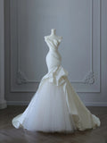 Mermaid Strapless Satin Ivory Long Wedding Dress Bridal Dresses SD2494