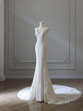 Mermaid V Neckline Satin Ivory Long Wedding Dress Bridal Dresses SD2496