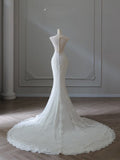 Mermaid V Neckline Satin Ivory Long Wedding Dress Bridal Dresses SD2496
