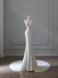 Mermaid V Neckline Satin Ivory Long Wedding Dress Bridal Dresses SD2496