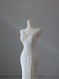 Mermaid V Neckline Satin Ivory Long Wedding Dress Bridal Dresses SD2496