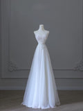 A line Sweetheart Tulle White Lace Long Wedding Dress Bridal Dresses SD2497