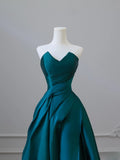 Ball Gown Strapless Satin Ruffles Long Evening Dress Prom Dresses SD2498