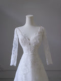 A line V Neckline Tulle White Lace Long Wedding Dress Bridal Dresses SD2503