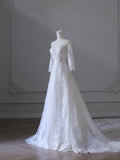 A line V Neckline Tulle White Lace Long Wedding Dress Bridal Dresses SD2503
