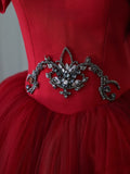Balll Gown Strapless Red Tulle Long Evening Dress Prom Dresses SD2516