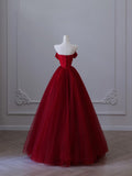Balll Gown Strapless Red Tulle Long Evening Dress Prom Dresses SD2516