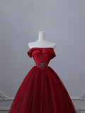 Balll Gown Strapless Red Tulle Long Evening Dress Prom Dresses SD2516