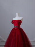 Balll Gown Strapless Red Tulle Long Evening Dress Prom Dresses SD2516