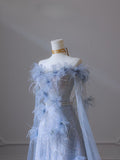 Balll Gown Sweetheart Floral Blue Tulle Long Evening Dress Prom Dresses SD2518
