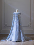 Balll Gown Sweetheart Floral Blue Tulle Long Evening Dress Prom Dresses SD2518
