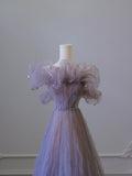 A Line Off The Shoulder Lilac Tulle Long Evening Dress Prom Dresses SD2520