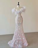 Mermaid Scoop Neckline Sequin Feathers Long Evening Dress Prom Dresses SD2524