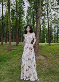 A line V Neckline Floral Long Prom Dresses Birthday Dress For Women SD252