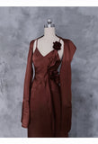 A line Spaghetti Straps Burgundy Floral Long Prom Dresses Birthday Dress With Jacket SD254