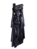 A line Straps Black Long Prom Dresses Birthday Dress With Sleeves SD255