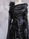 A line Straps Black Long Prom Dresses Birthday Dress With Sleeves SD255