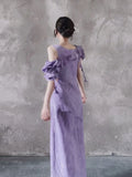 A line Scoop Lilac Long Prom Dresses Birthday Dress With Ruffles SD257
