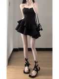 A line Strapless Little Black Dress Hoco Dresses Short Satin Birthday Outfits SD263