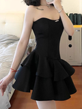 A line Strapless Little Black Dress Hoco Dresses Short Satin Birthday Outfits SD263
