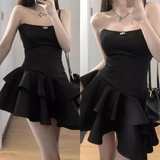 A line Strapless Little Black Dress Hoco Dresses Short Satin Birthday Outfits SD263