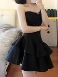 A line Strapless Little Black Dress Hoco Dresses Short Satin Birthday Outfits SD263