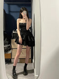 A line Strapless Black Homecoming Dresses Short Satin Birthday Outfits SD264