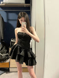 A line Strapless Black Homecoming Dresses Short Satin Birthday Outfits SD264