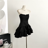 A line Strapless Black Homecoming Dresses Short Satin Birthday Outfits SD264
