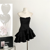 A line Strapless Black Homecoming Dresses Short Satin Birthday Outfits SD264