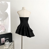 A line Strapless Black Homecoming Dresses Short Satin Birthday Outfits SD264