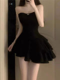 A line Strapless Black Homecoming Dresses Short Satin Birthday Outfit SD265