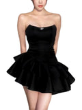A line Strapless Black Homecoming Dresses Short Satin Birthday Outfit SD265
