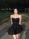 A line Strapless Little Black Dress Hoco Dresses Short Birthday Outfits SD266