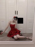 A line Strapless Red Dinner Dress Hoco Dresses Short Birthday Outfits SD267