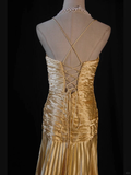 A Line Halter Gold Satin Beads Long Evening Dress Prom Dresses SD2701