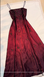 A line Spaghetti Straps Burgundy Beads Long Prom Dress SD2703