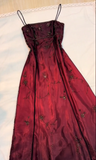 A line Spaghetti Straps Burgundy Beads Long Prom Dress SD2703 HZ0628