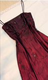 A line Spaghetti Straps Burgundy Beads Long Prom Dress SD2703