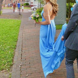 Mermaid Spaghetti Straps Blue Backless Long Party Dresses Prom Dresses SD2706