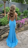 Mermaid Spaghetti Straps Blue Backless Long Party Dresses Prom Dresses SD2706