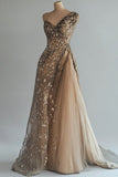 Ball Gown One Shoulder Champagne Tulle Long Party Dress Prom Dresses SD2707