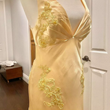 Mermaid Spaghetti Straps Yellow Backless Long Party Dresses Prom Dresses SD2708