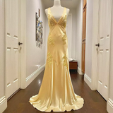 Mermaid Spaghetti Straps Yellow Backless Long Party Dresses Prom Dresses SD2708