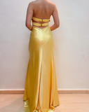Mermaid V Neckline Satin Yellow Long Prom Dresses Formal Evening Dresses SD2709
