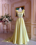 A Line Straps Satin Yellow Long Prom Dresses Formal Evening Dresses SD2711