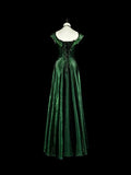 A Line Sweetheart Ruffles Long Evening Dress Green Velvet Prom Dresses SD2742